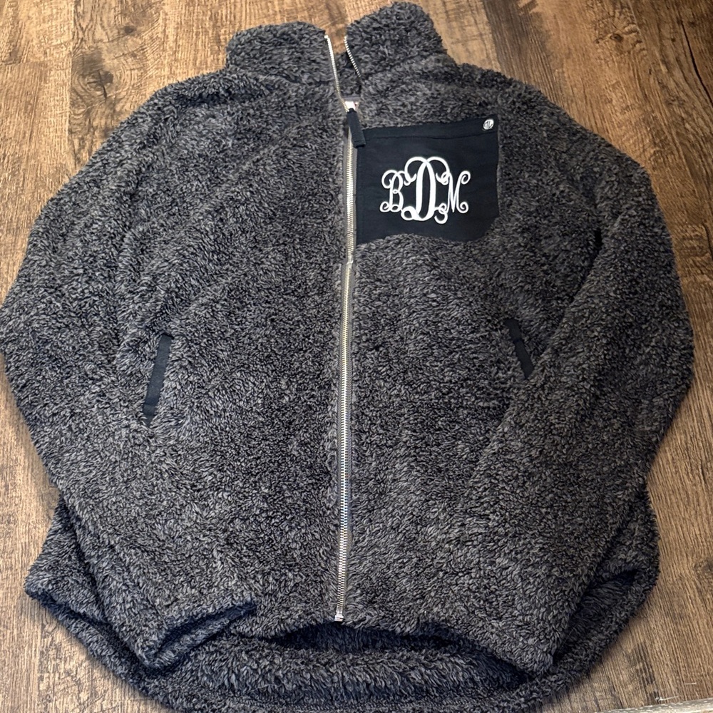 Marleylilly Gray Sherpa Fleece Jacket Monogram Monogrammed BMD Teddy